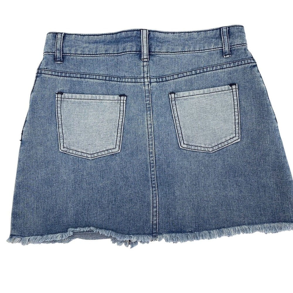 Roxy Java to Lombok Womens Size Small Denim Mini Skirt Blue Raw Hem Logo NEW - Picture 2 of 8